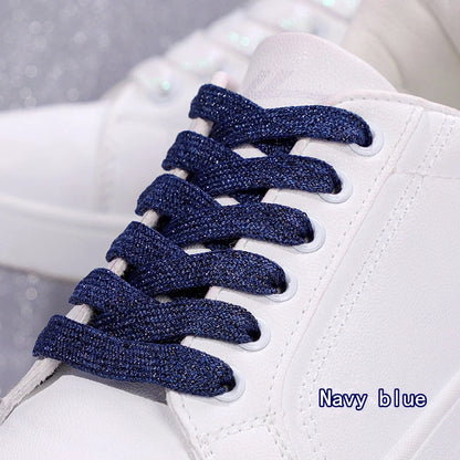 1Pair Fashion Glitter Shoelaces Colorful Flat Shoe laces for Athletic Running Sneakers Shoes Boot 1CM Width Shoelace Strings