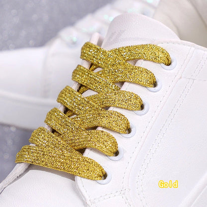 1Pair Fashion Glitter Shoelaces Colorful Flat Shoe laces for Athletic Running Sneakers Shoes Boot 1CM Width Shoelace Strings