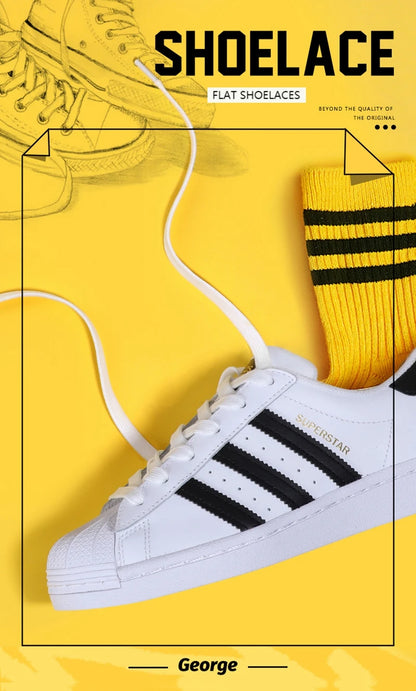 1Pair Classic shoelaces Flat black White Shoe Lace Double Fabric Non-slip Polyester Laces Casual Sport Shoestrings 100/120/140CM - Smarsty