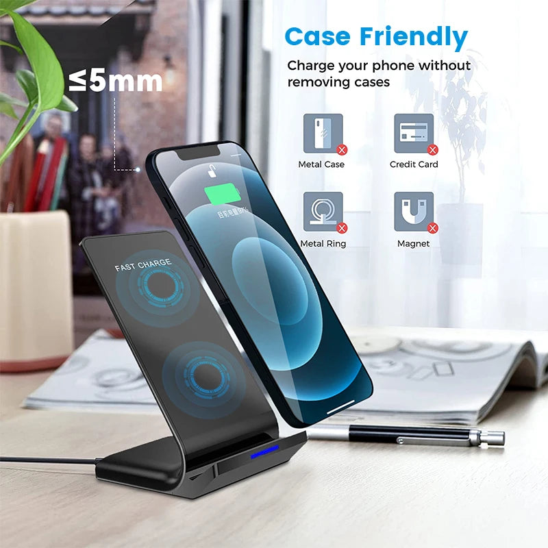 30W Qi Wireless Charger Stand Fast Charging Dock For Phones - Smarsty