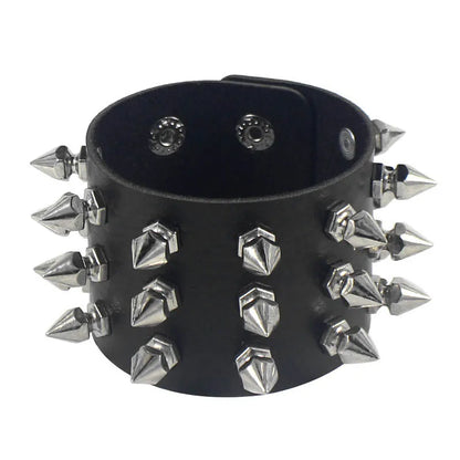 2024 Adjustable Black Pu Leather Spike Bracelet - Smarsty
