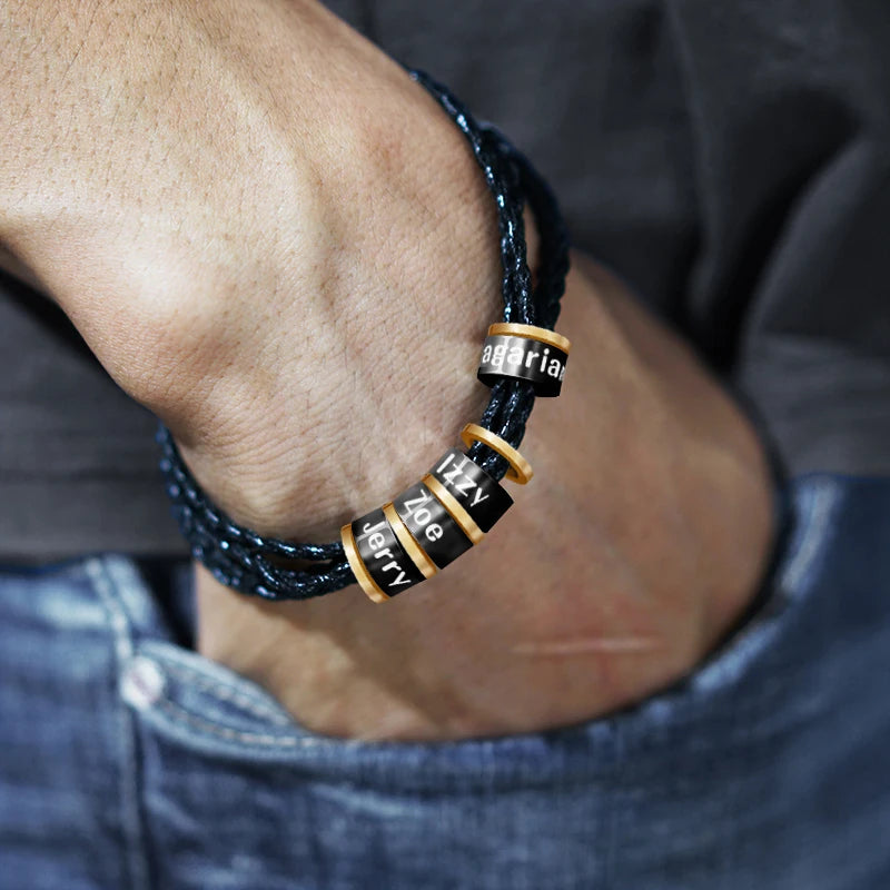 Personalized Men Leather Bracelet Custom Name Gift - Smarsty