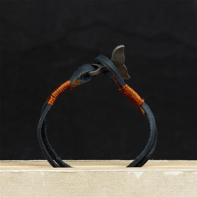 Vintage Leather Whale Tail Bracelet Beach Jewelry for Men Women - Smarsty