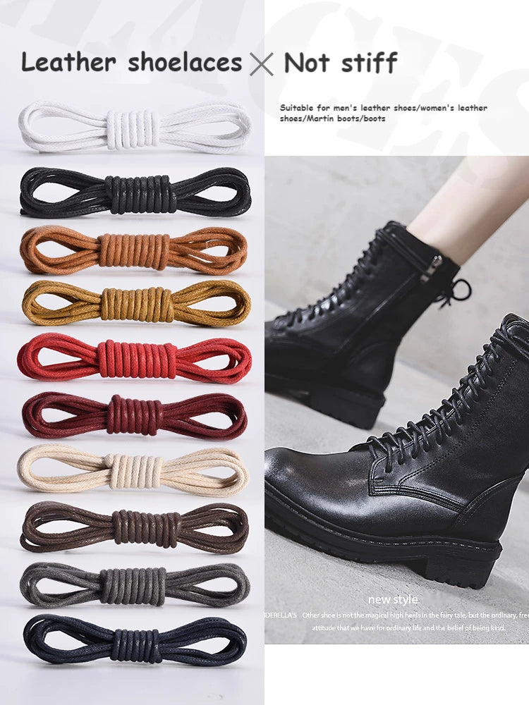 1Pair Cotton Waxed Shoelaces Round Oxford Shoe laces Boots Laces Waterproof Leather Shoelace Length 60/80/100/120/140/180cm - Smarsty