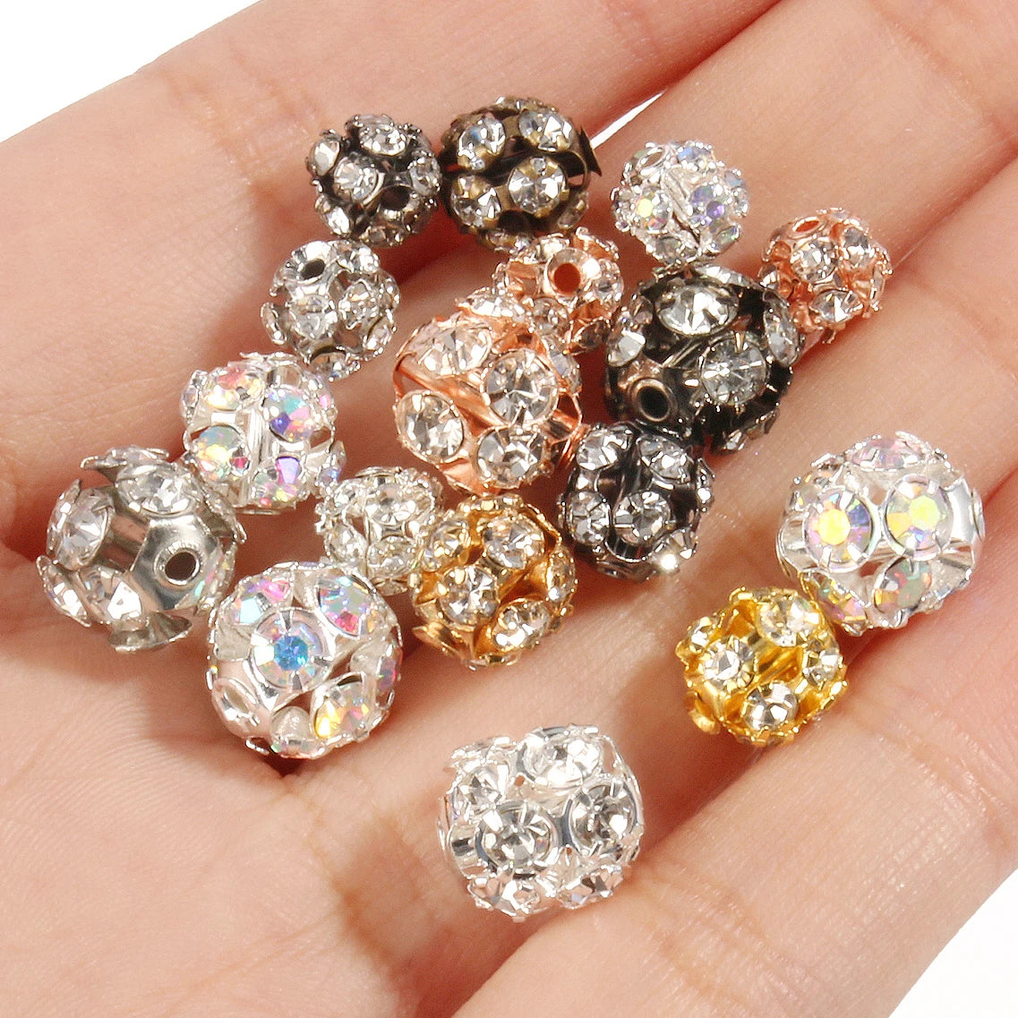 50pcs AB Color Metal Crystal Rhinestone Beads for Jewelry Making - Smarsty
