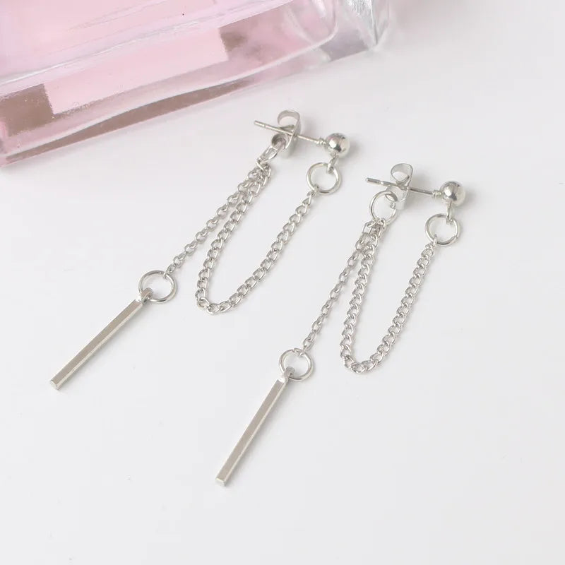 Trendy Silver Dangle Earrings with Korean Tassel Design for Women - Smarsty