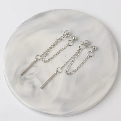 Trendy Silver Dangle Earrings with Korean Tassel Design for Women - Smarsty