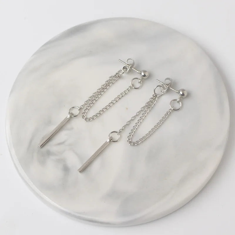 Trendy Silver Dangle Earrings with Korean Tassel Design for Women - Smarsty