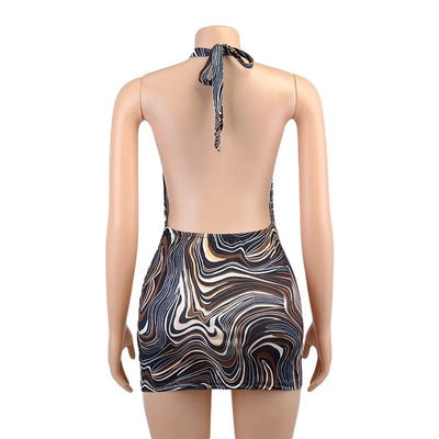 Black Bodycon Dress Women Halter Sexy Skinny Hollow Out Backless Mini Dresses Hot Summer Sleeveless Beach Party Cut Out Dress - Smarsty