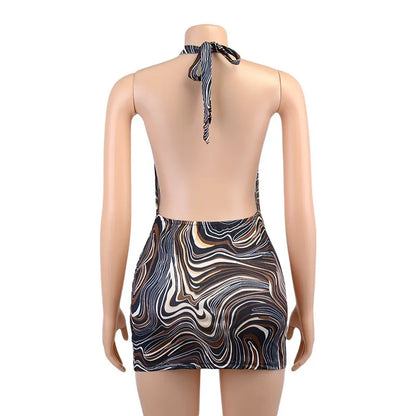 Black Bodycon Dress Women Halter Sexy Skinny Hollow Out Backless Mini Dresses Hot Summer Sleeveless Beach Party Cut Out Dress - Smarsty