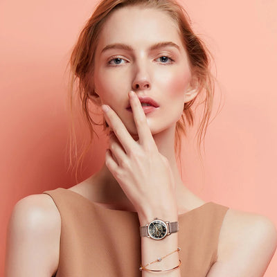 Rose Gold Skeleton Mechanical Watch for Women - Smarsty