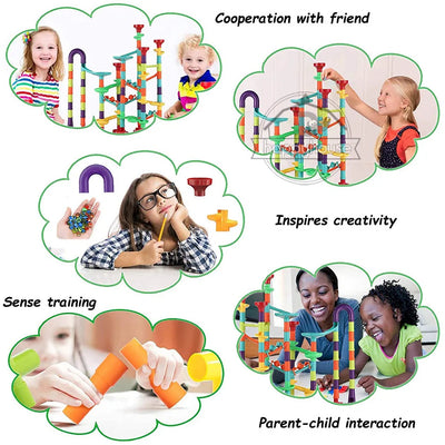 Marble Run Race Track Building Blocks Kids 3D Maze Ball Roll Toy DIY Marble Run Race Coaster Set 80/105/109/133pc Christmas Gift - Smarsty