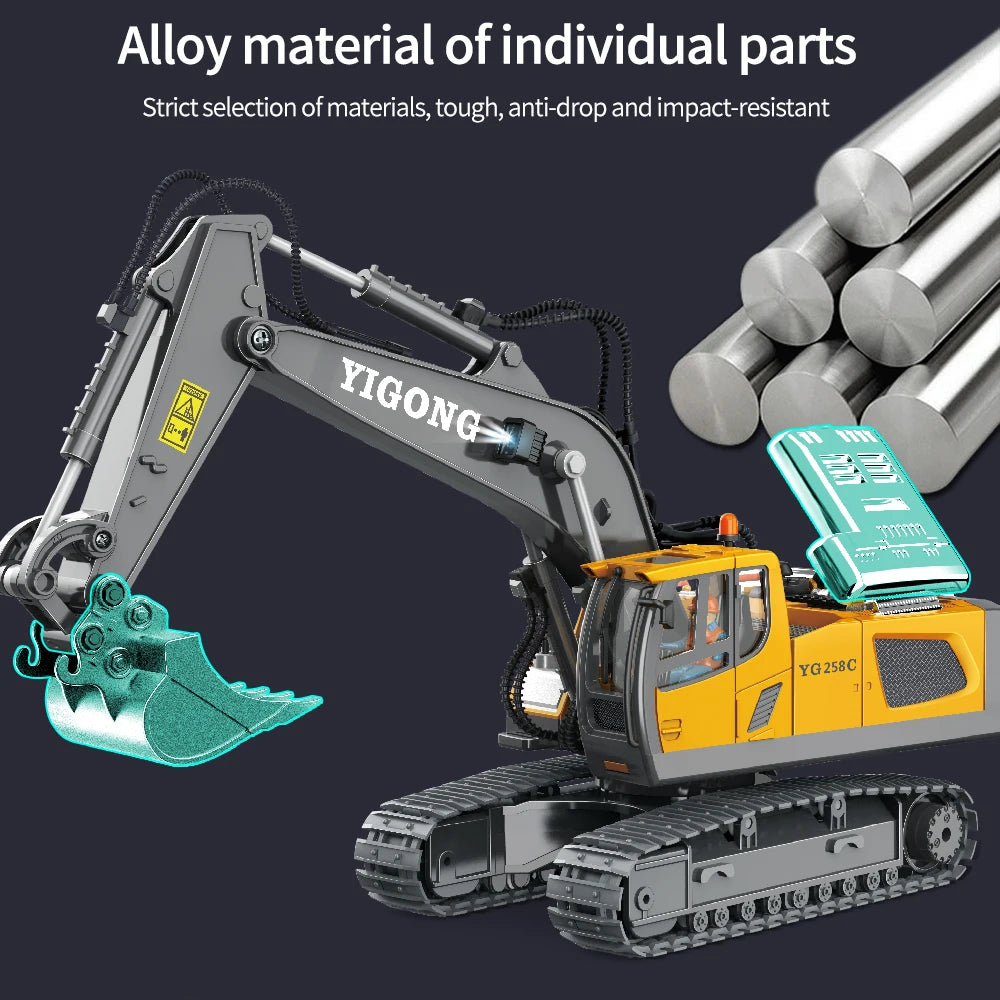 2.4G Remote Control Excavator Dump Truck RC Model Car Toy Professional Alloy Plastic Simulation Construction Vehicle Kids Gifts