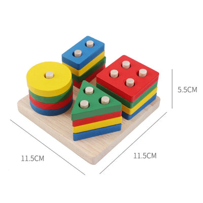 Montessori Toy Wooden Building Blocks Early Learning Educational Toys Color Shape Match Kids Puzzle Toys For Children Boys Girls - Smarsty
