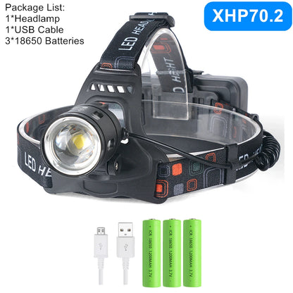 Powerful XHP70.2 XHP50.2 Led Headlamp Headlight Zoom Head Lamp Flashlight Torch 18650 battery USB Rechargeable Fishing Lantern by Smarsty