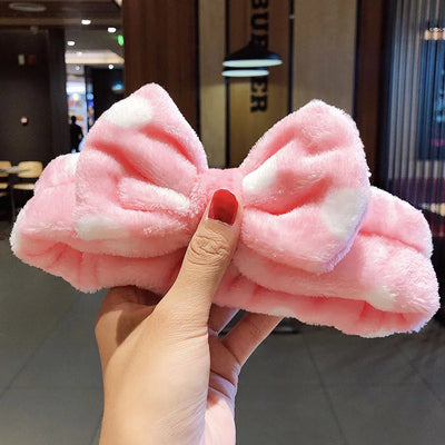 Soft Coral Fleece Bow Headband Warm Hair Holder Turban - Smarsty