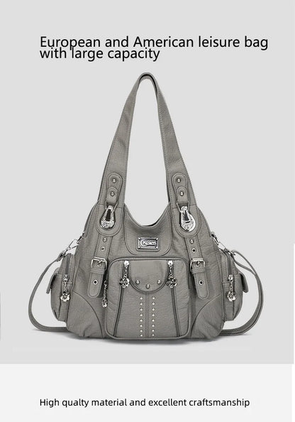 Angelkiss PU Leather Women Shoulder Bag Zipper Closure - Smarsty