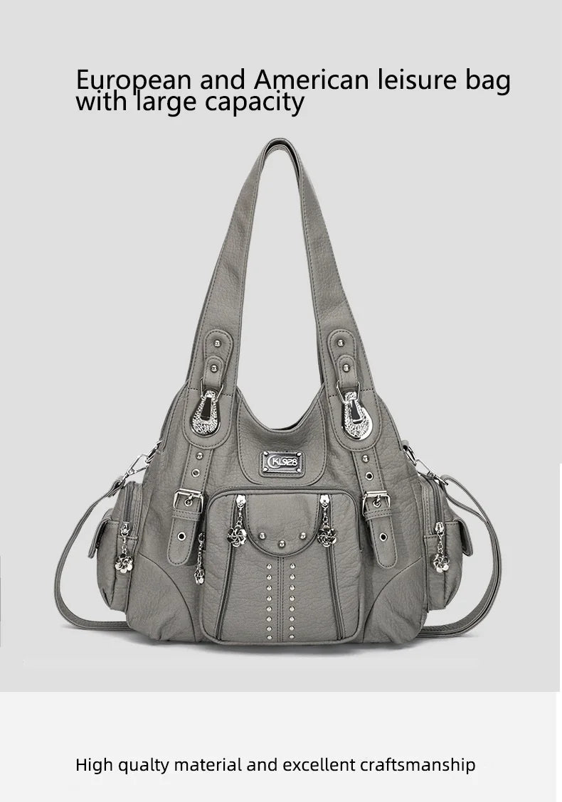 Angelkiss PU Leather Women Shoulder Bag Zipper Closure - Smarsty