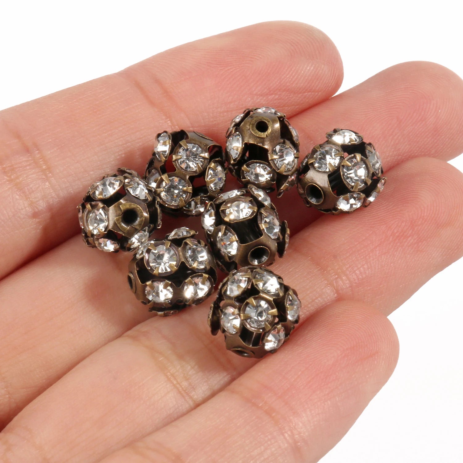 50pcs AB Color Metal Crystal Rhinestone Beads for Jewelry Making - Smarsty