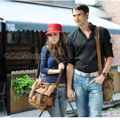 Vintage Leather Canvas Messenger Bag Unisex Crossbody - Smarsty