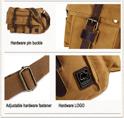 Vintage Leather Canvas Messenger Bag Unisex Crossbody - Smarsty