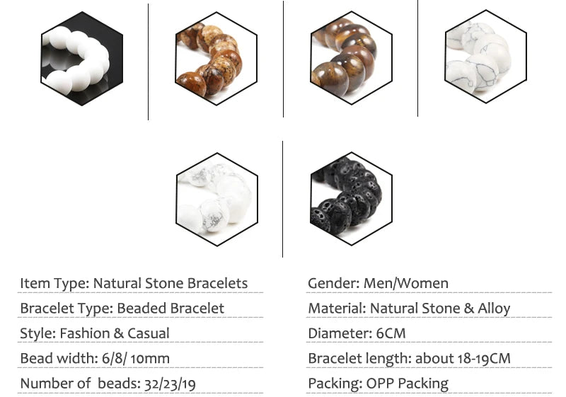 Natural Stone Bead Bracelet with Volcanic Lava - Smarsty