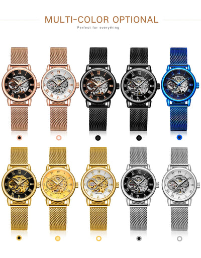 Fashionable Women's Mechanical Automatic Watch with Mesh Strap - Smarsty