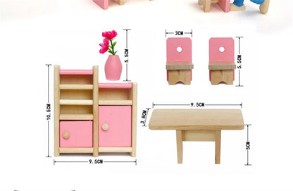 Wooden Dollhouse Furniture Miniature Toy For Dolls Kids Children House Play Toy Mini Furniture Sets Doll Toys Boys Girls Gifts