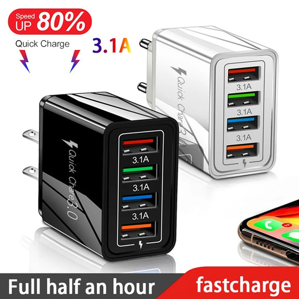 4 Port USB Quick Charge 3.0 Wall Charger EU Connector - Smarsty