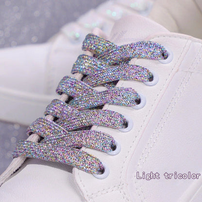 1Pair Fashion Glitter Shoelaces Colorful Flat Shoe laces for Athletic Running Sneakers Shoes Boot 1CM Width Shoelace Strings