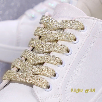 1Pair Fashion Glitter Shoelaces Colorful Flat Shoe laces for Athletic Running Sneakers Shoes Boot 1CM Width Shoelace Strings