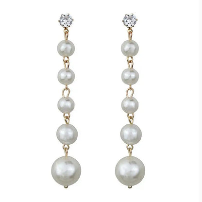 Pearl Drop Earrings With Crystal Accent For Weddings - Smarsty