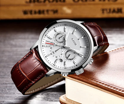 LIGE Luxury Men's Leather Sport Watch with Chronograph - Smarsty