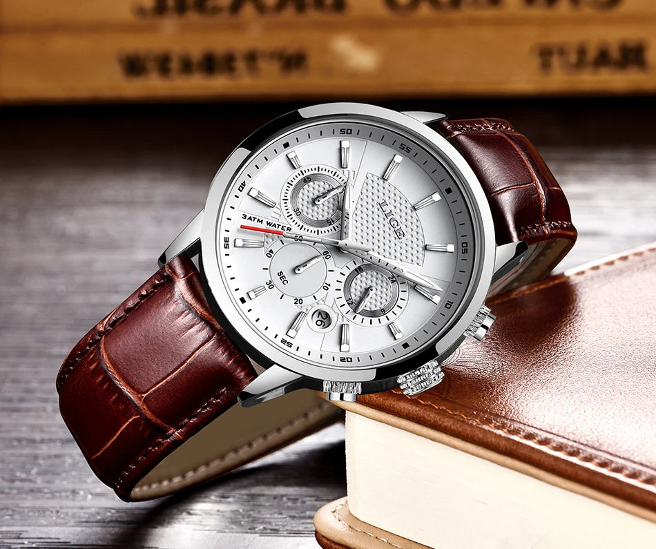 LIGE Luxury Men's Leather Sport Watch with Chronograph - Smarsty
