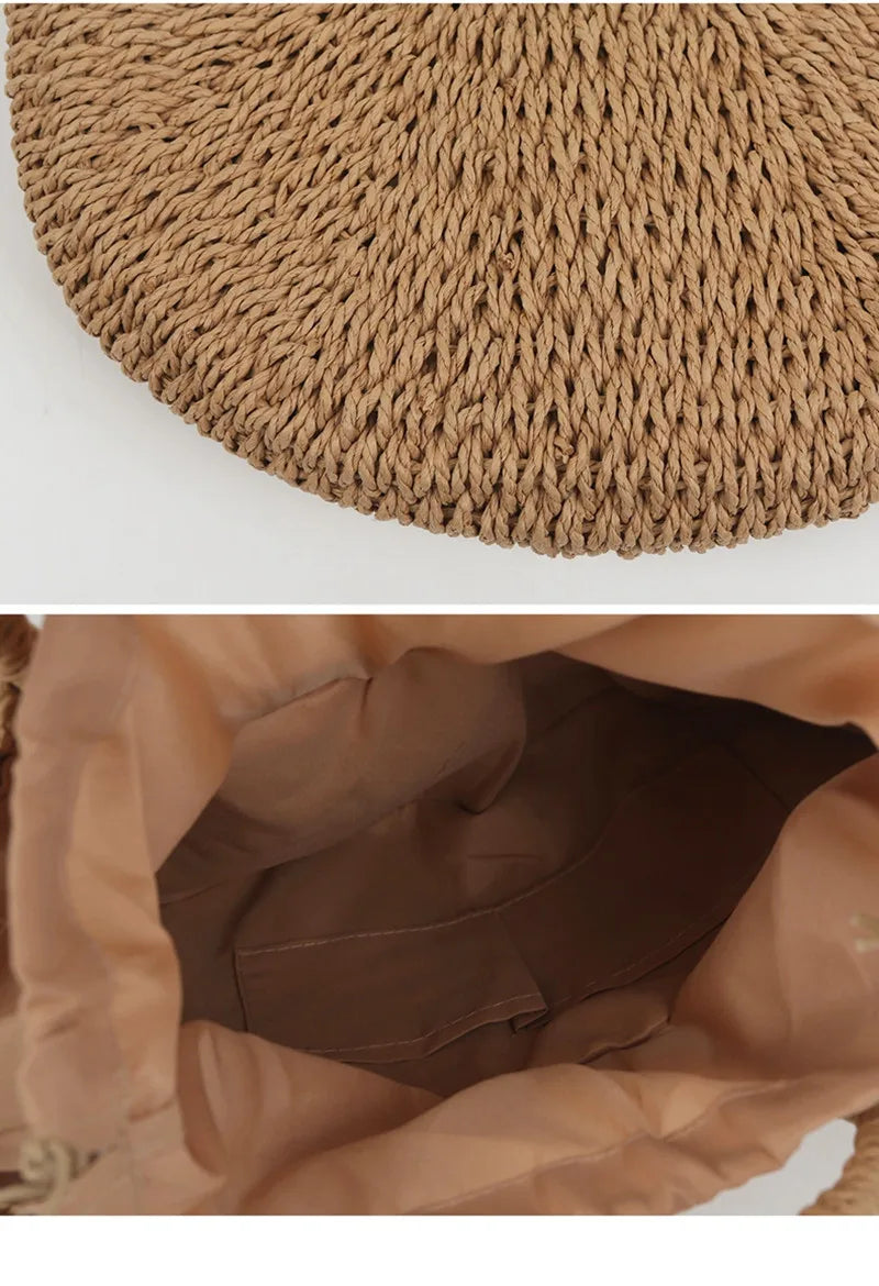 Summer Handmade Straw Bag for Women Beach Tote Moon Shaped - Smarsty