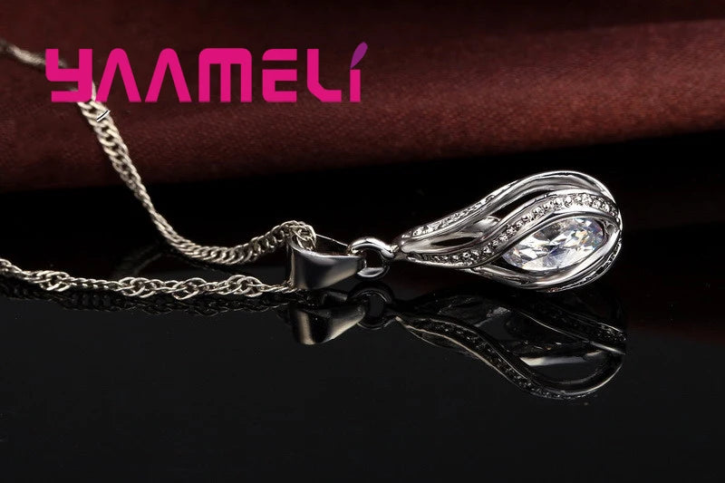 Water Drop CZ 925 Sterling Silver Jewelry Set - Smarsty