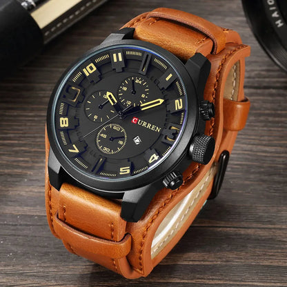 CURREN Luxury Men's Leather Strap Quartz Watch - Smarsty