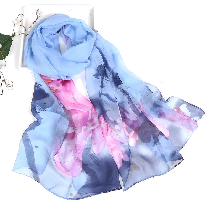 Women Silk Floral Scarf Long Sunscreen Beach Wrap - Smarsty