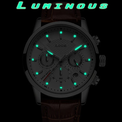 LIGE Luxury Men's Leather Sport Watch with Chronograph - Smarsty
