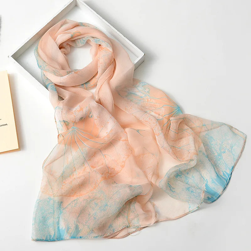 Women Silk Floral Scarf Long Sunscreen Beach Wrap - Smarsty