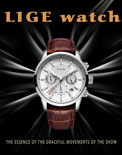 LIGE Luxury Men's Leather Sport Watch with Chronograph - Smarsty