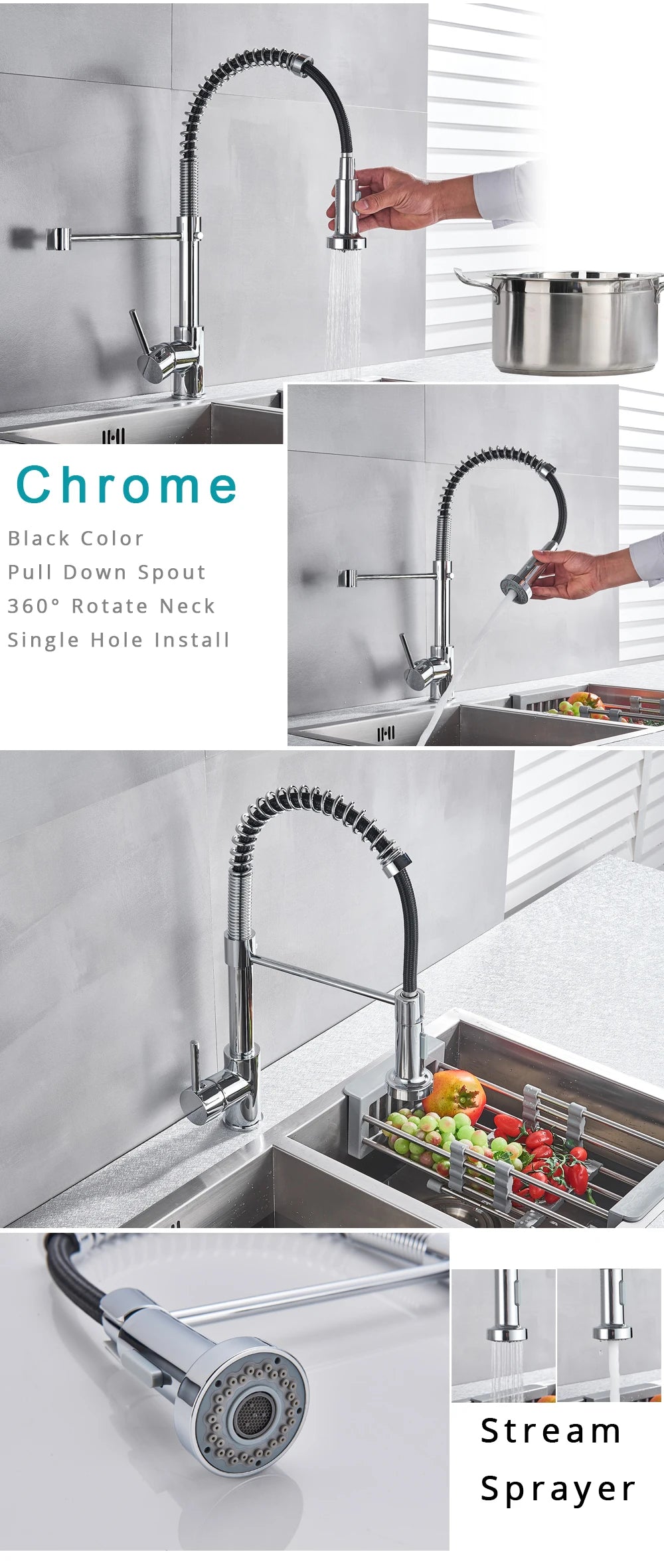 Brushed Nickel Kitchen Faucet with 360 Degree Rotation - Smarsty