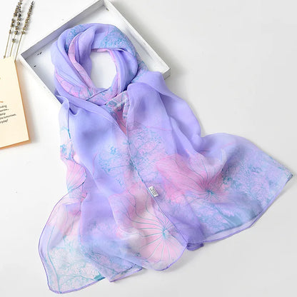 Women Silk Floral Scarf Long Sunscreen Beach Wrap - Smarsty