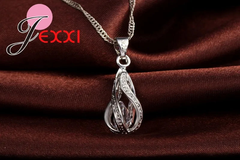 Water Drop CZ 925 Sterling Silver Jewelry Set - Smarsty