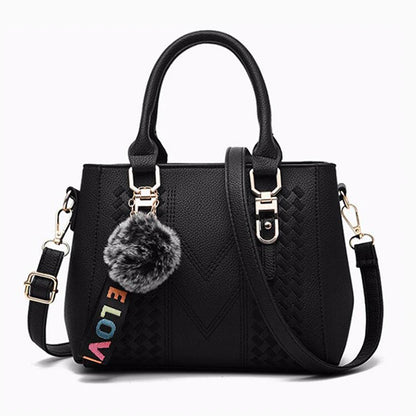 Embroidered Leather Messenger Bag for Women With Fur Accent - Smarsty