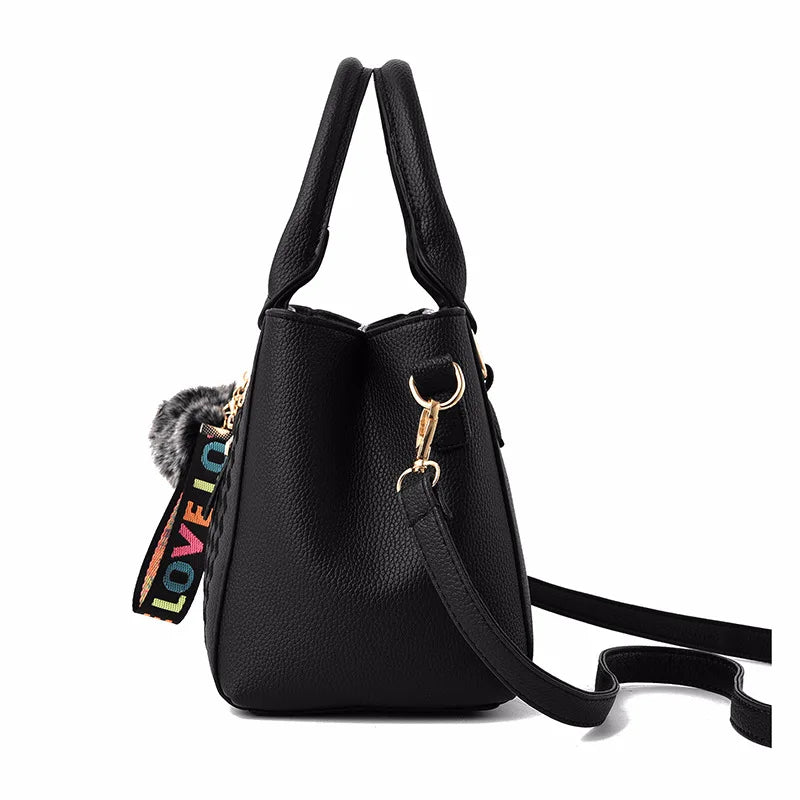 Embroidered Leather Messenger Bag for Women With Fur Accent - Smarsty