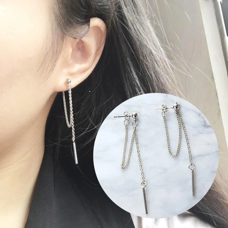 Trendy Silver Dangle Earrings with Korean Tassel Design for Women - Smarsty