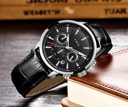 LIGE Luxury Men's Leather Sport Watch with Chronograph - Smarsty