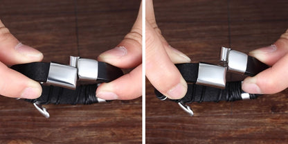 Mens Leather Bracelet Magnetic Buckle Multilayer Bangles - Smarsty
