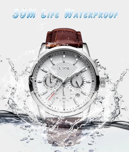 LIGE Luxury Men's Leather Sport Watch with Chronograph - Smarsty